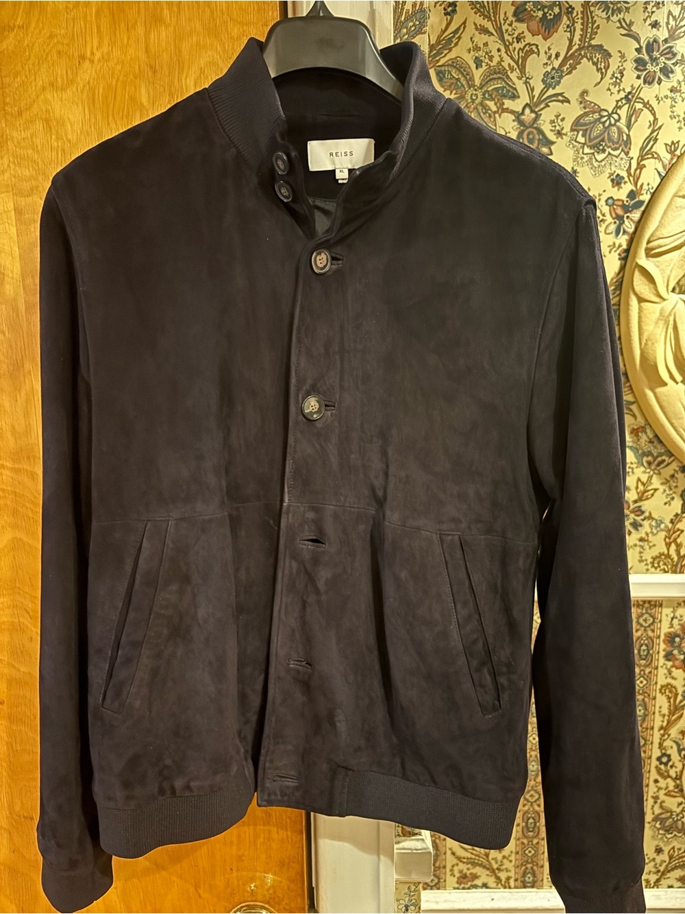 Reiss Men's Dark Navy Suede Bomber Jacket